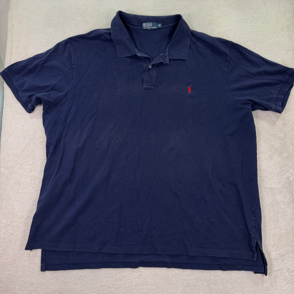 Polo Ralph Lauren Mens 5XB Polo Shirt Big & Tall Navy Blue Red Pony Logo Classic